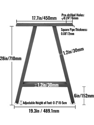 28” Desk Legs - 1 Pair, Metal A Shape